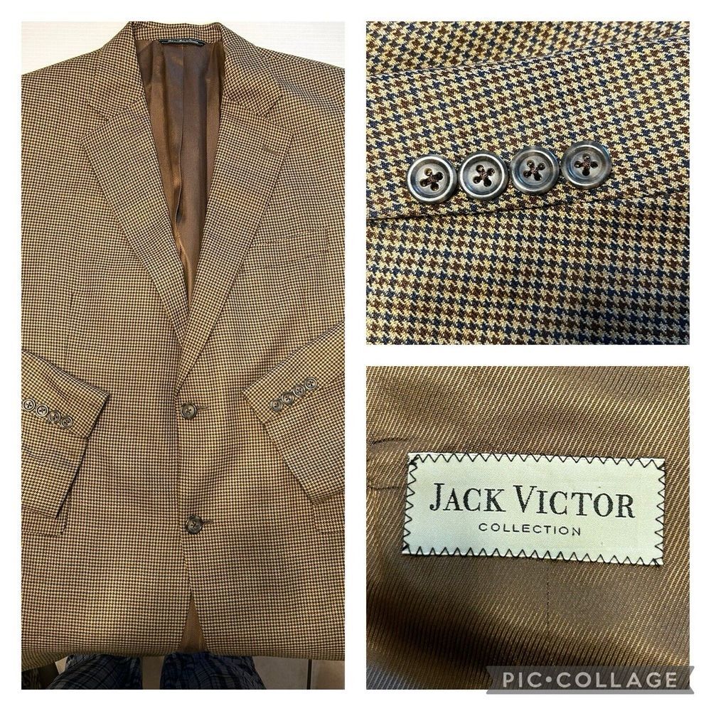 Jack Victor Collection Mens 43R Brown‎ Herringbone 100% Wool Sports Coat Preppy